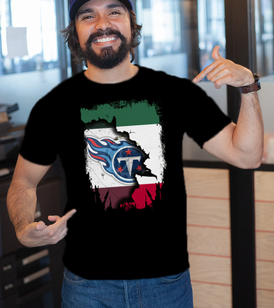 Titans Logo Blending With Mexico Flag - Together Mexico With Titans T-Shirt