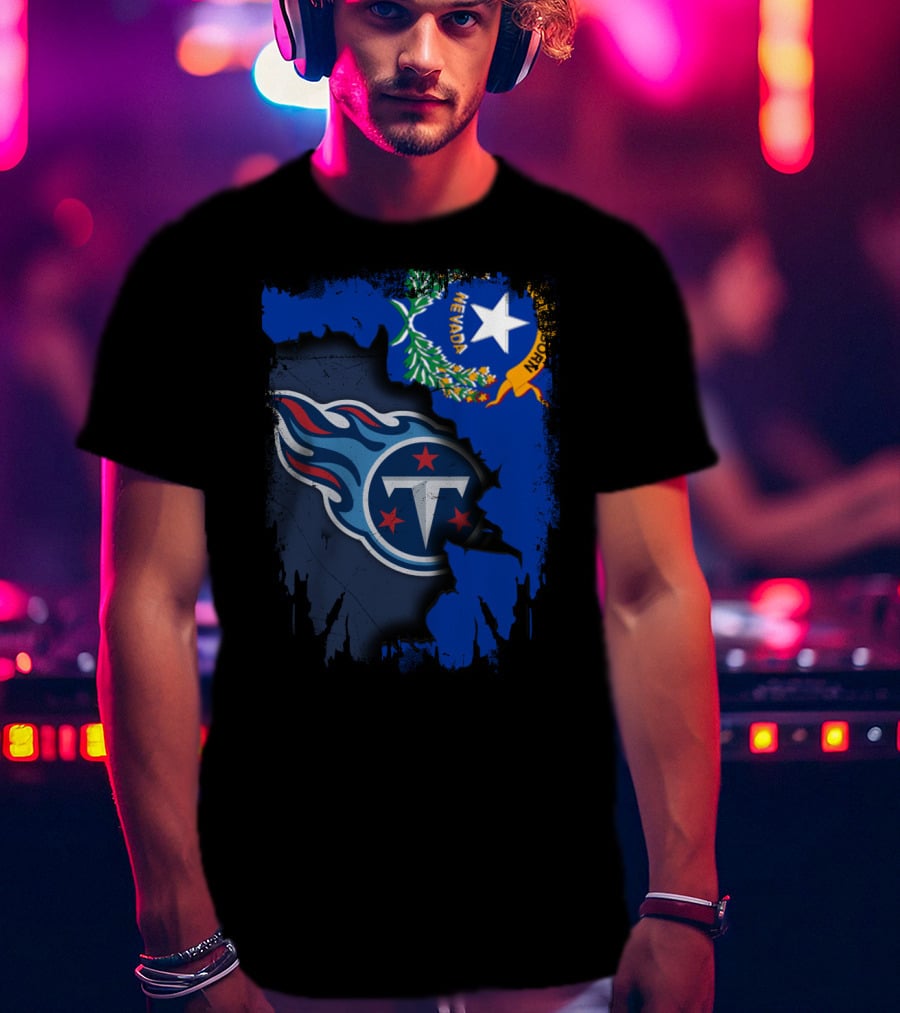 Nevada State And Tennessee Titans Logo Fusion T-Shirt