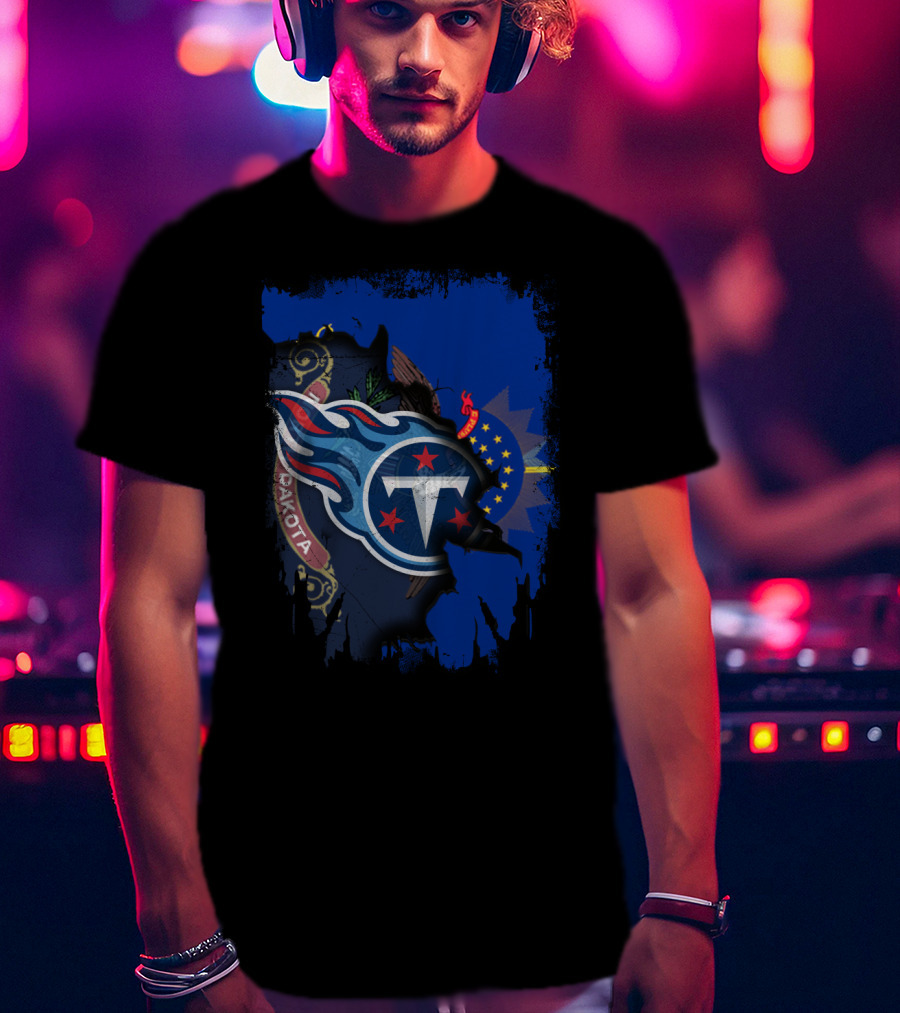 North Dakota Titans Emblem With State Flag Fusion T-Shirt