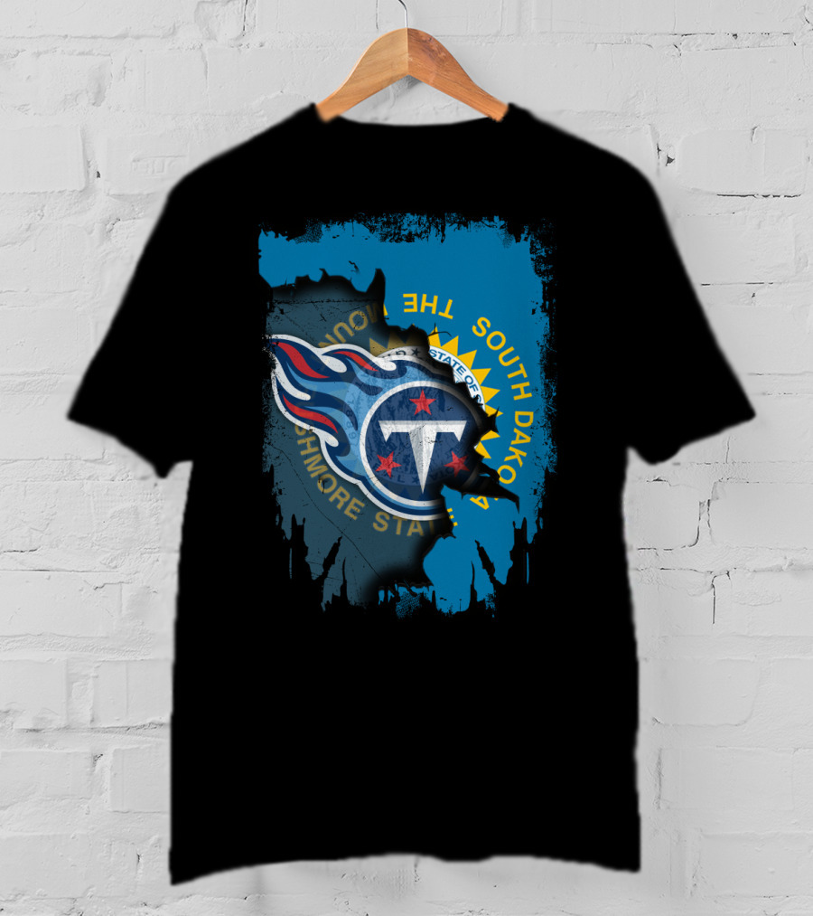 South Dakota State Flag And Tennessee Titans Logo Fusion T-Shirt