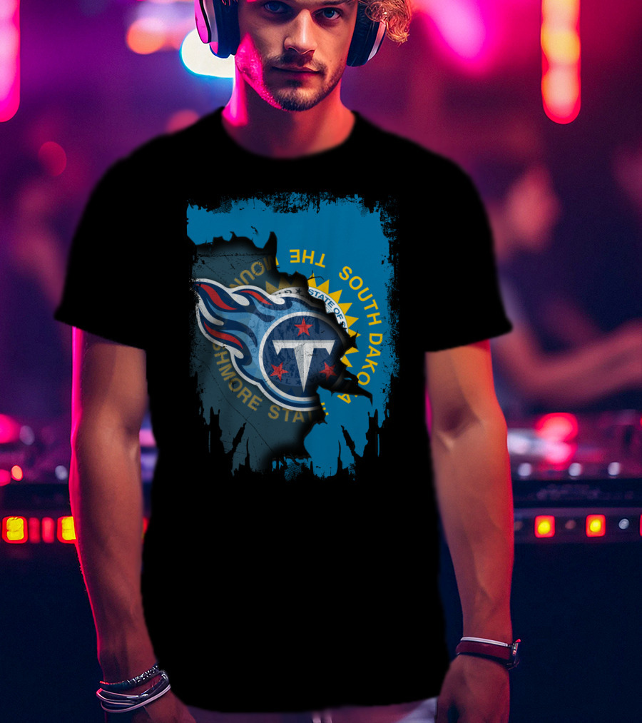 South Dakota State Flag And Tennessee Titans Logo Fusion T-Shirt
