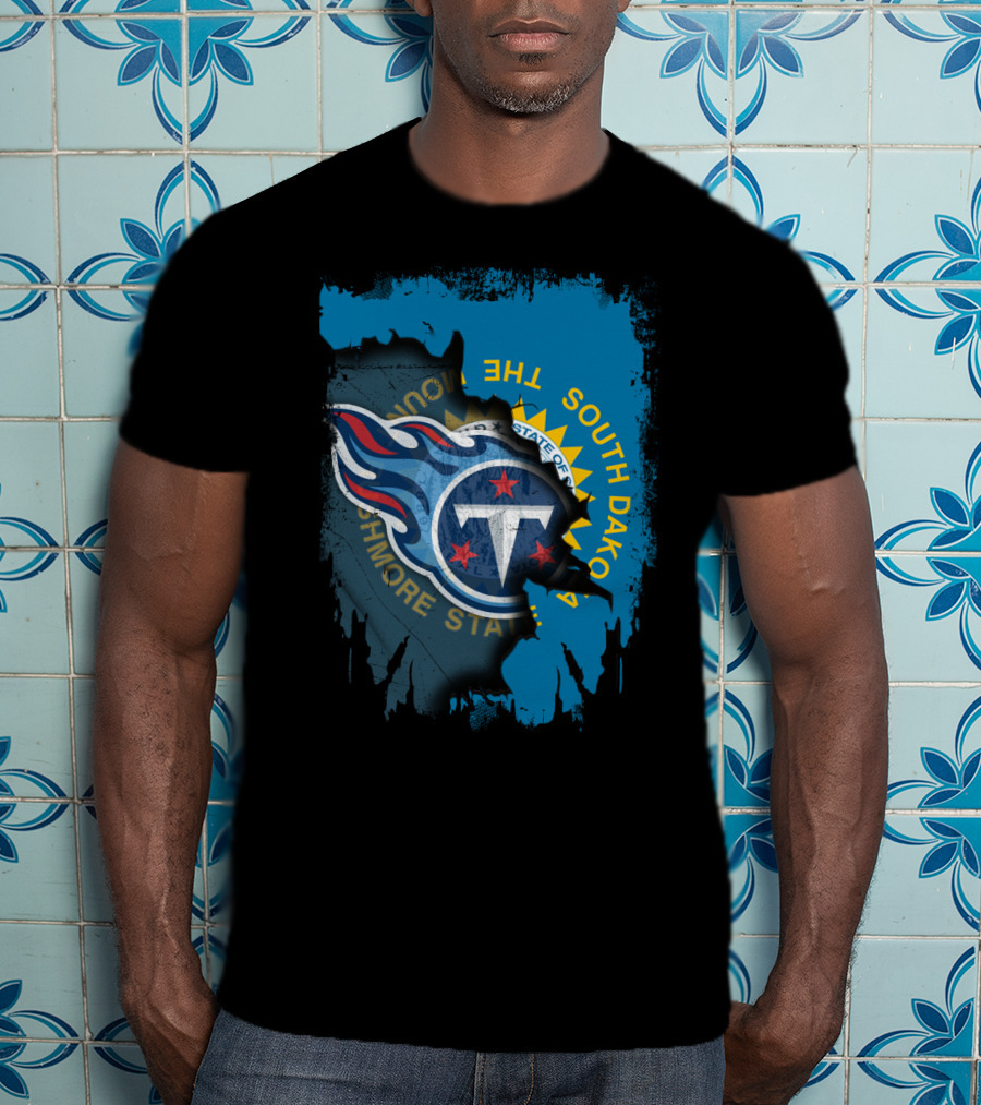 South Dakota State Flag And Tennessee Titans Logo Fusion T-Shirt