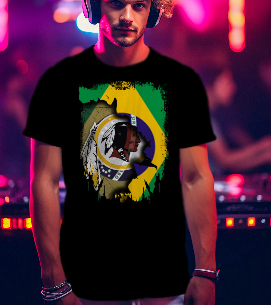 Together Brazil Flag With Redskins Football Team T-Shirt