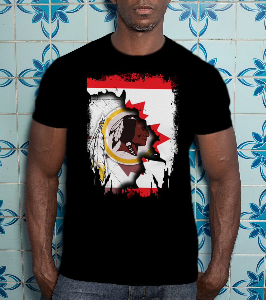 Together Canada Washington Redskins Logo In Torn Maple Leaf Flag T-Shirt