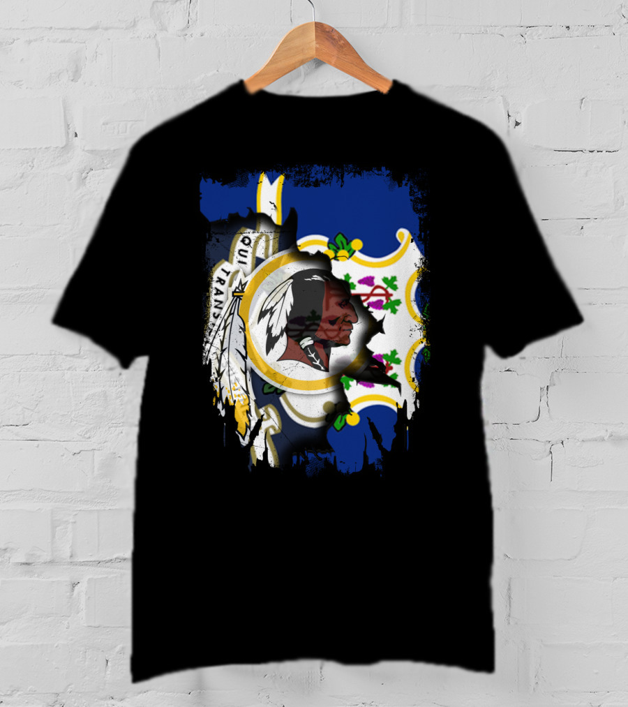 Connecticut State Emblem Overlay With Redskins T-Shirt