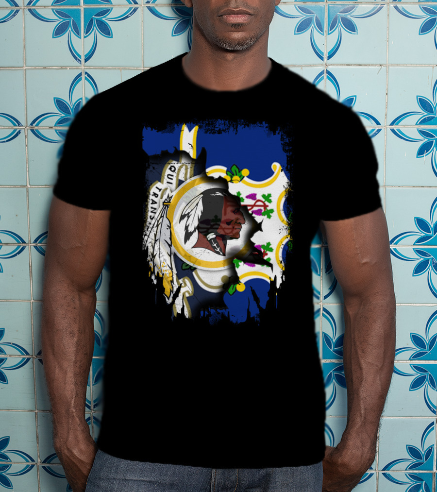 Connecticut State Emblem Overlay With Redskins T-Shirt