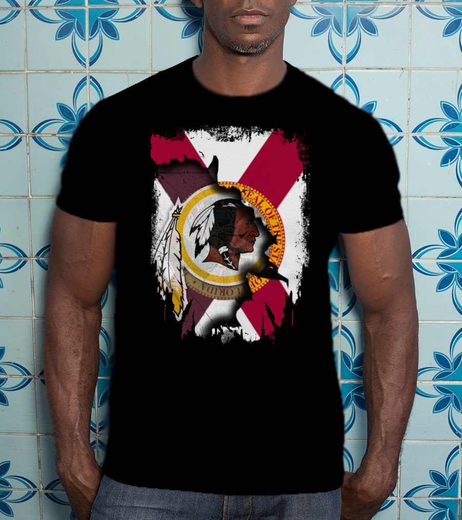 Florida State Flag With Redskins Face And Logo Together T-Shirt