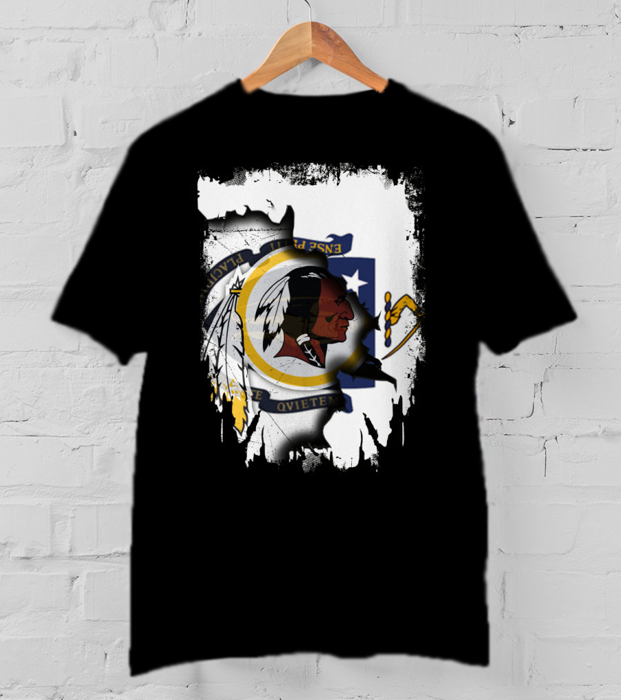 Together Massachusetts Flag With Washington Redskins Logo Fusion T-Shirt