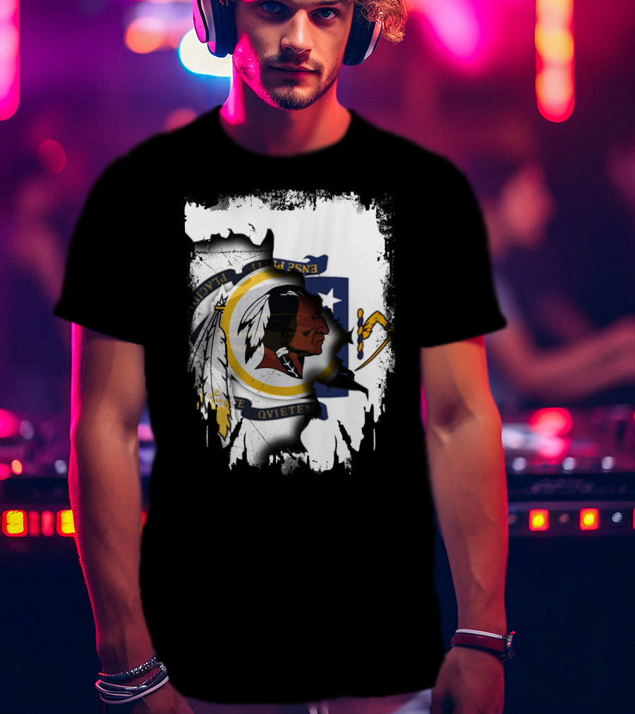 Together Massachusetts Flag With Washington Redskins Logo Fusion T-Shirt