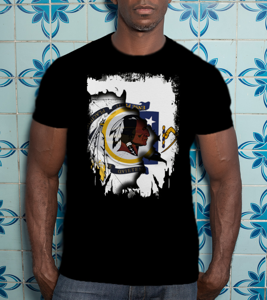 Together Massachusetts Flag With Washington Redskins Logo Fusion T-Shirt