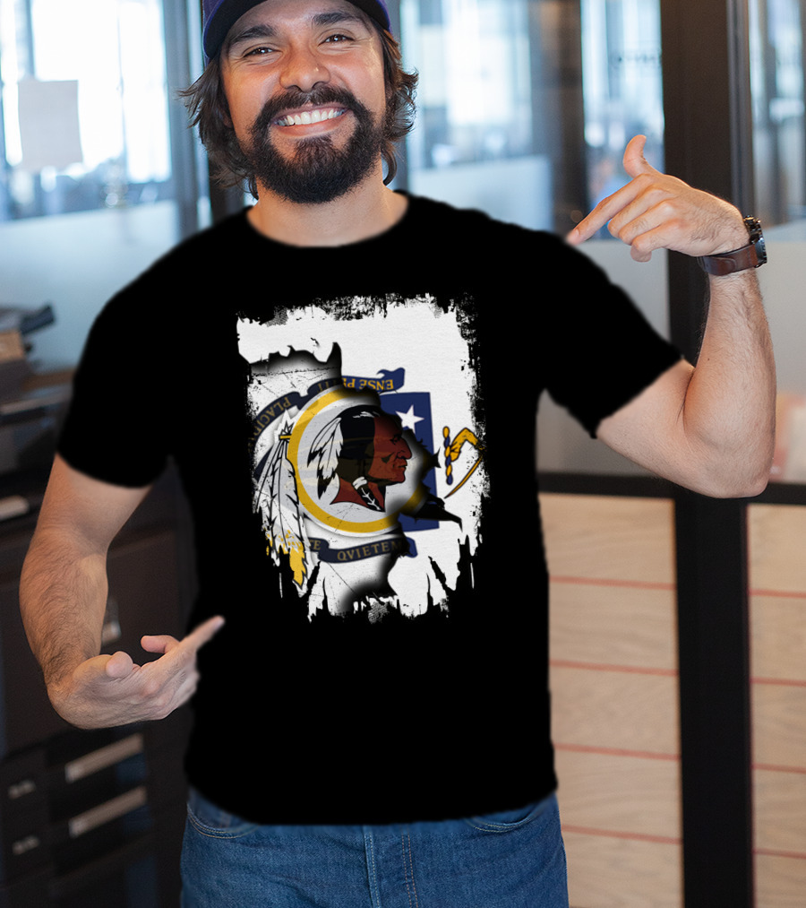 Together Massachusetts Flag With Washington Redskins Logo Fusion T-Shirt