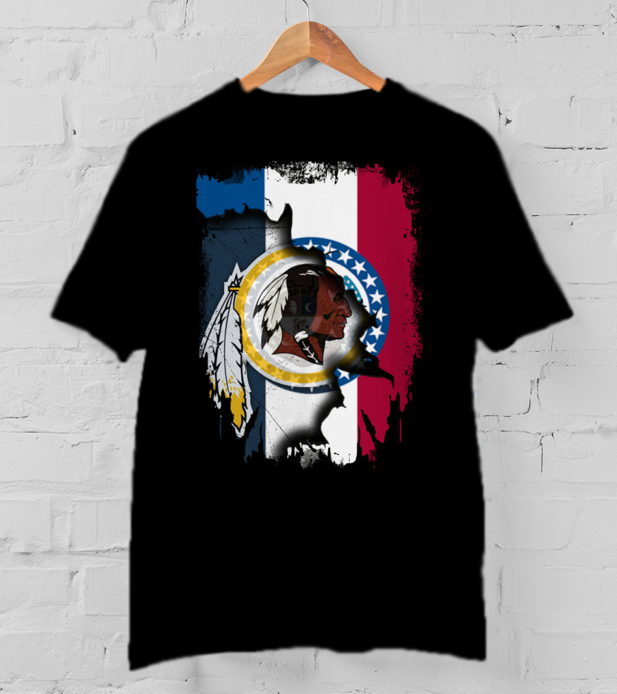 Missouri Flag With Washington Redskins Logo Fusion T-Shirt