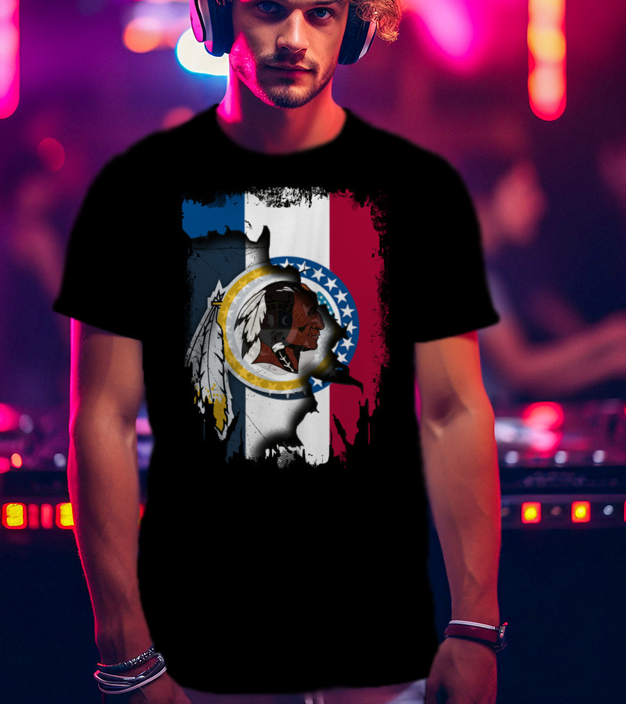 Missouri Flag With Washington Redskins Logo Fusion T-Shirt
