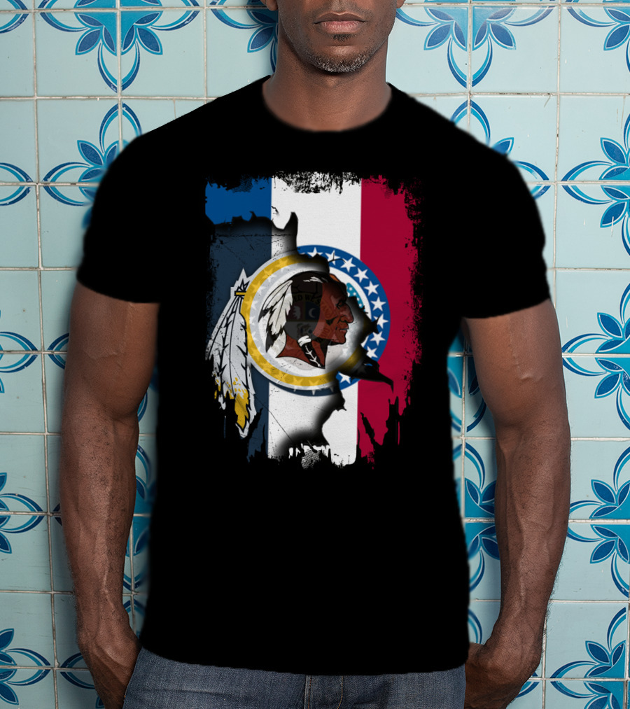 Missouri Flag With Washington Redskins Logo Fusion T-Shirt