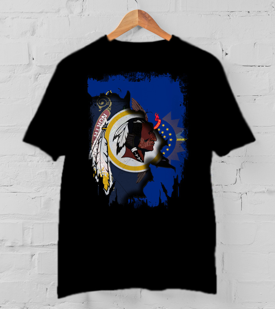 North Dakota Pride With Redskins Symbol On Blue T-Shirt