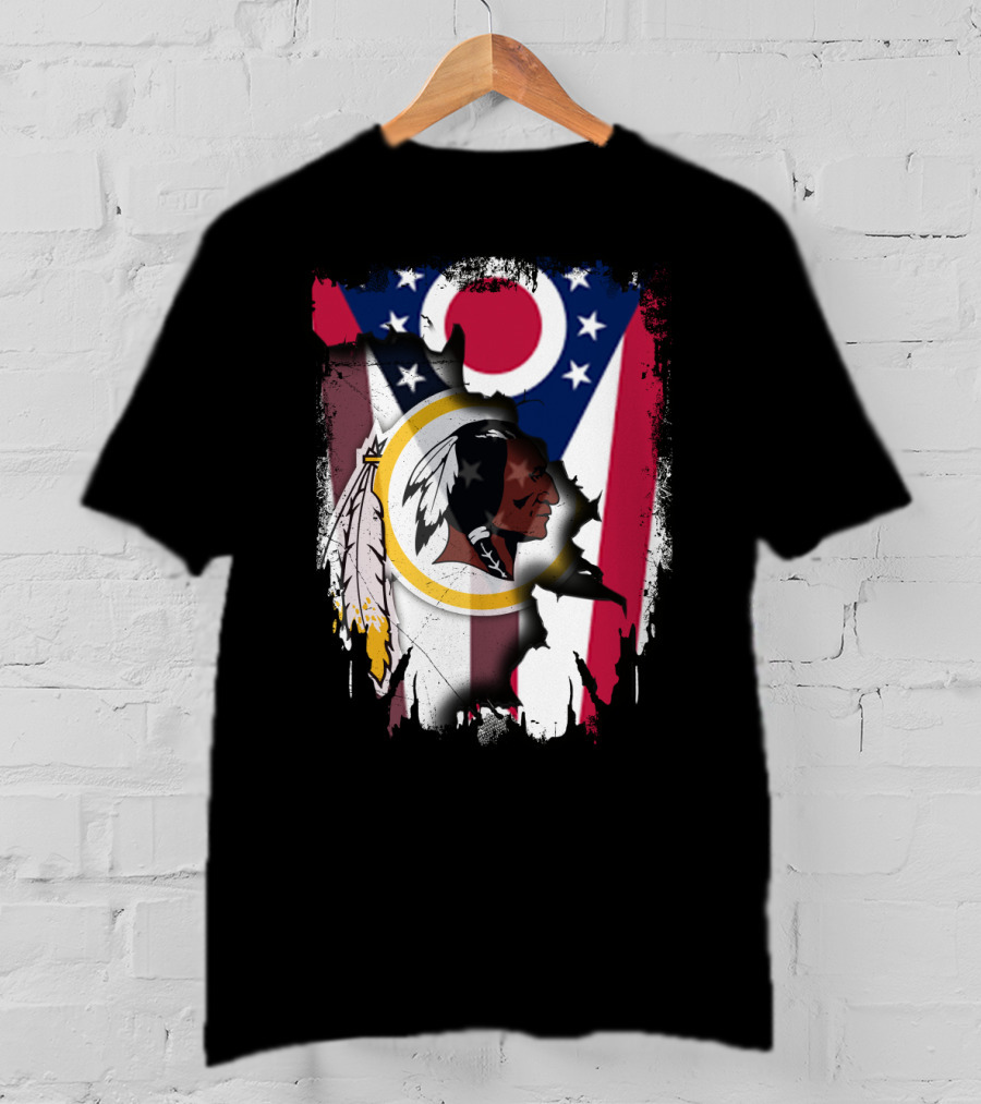 Ohio Flag With Washington Redskins Logo Fusion T-Shirt