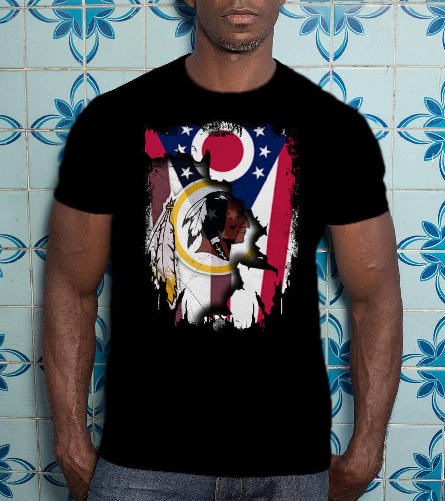 Ohio Flag With Washington Redskins Logo Fusion T-Shirt