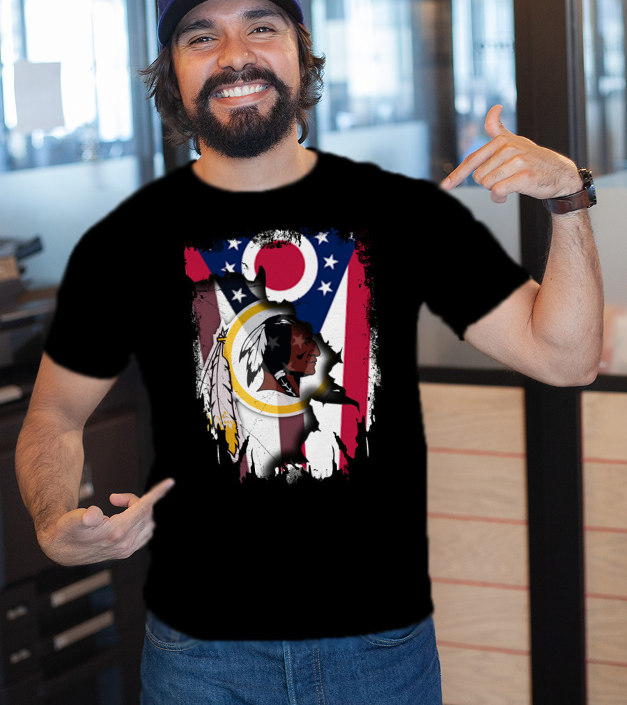 Ohio Flag With Washington Redskins Logo Fusion T-Shirt