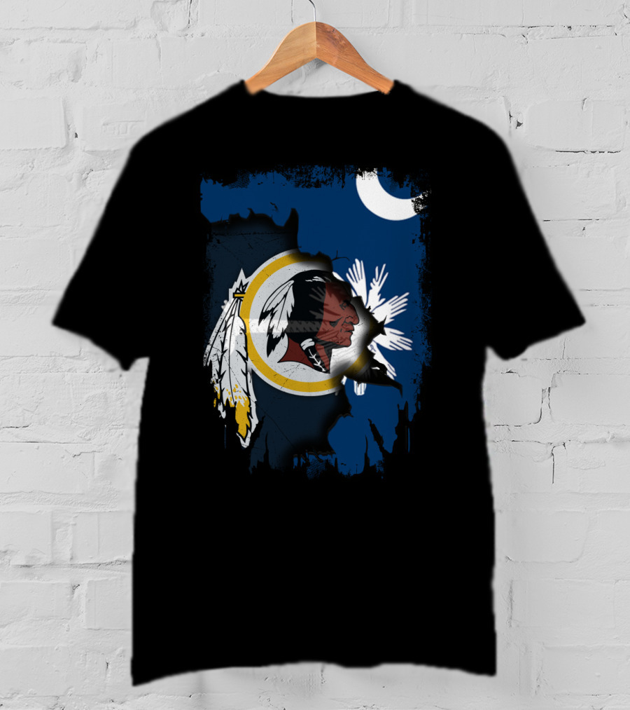 South Carolina And Redskins United With Palmetto And Crescent Moon T-Shirt