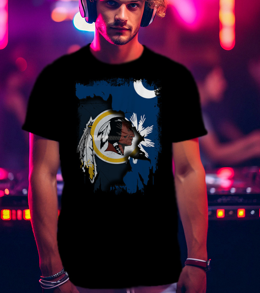 South Carolina And Redskins United With Palmetto And Crescent Moon T-Shirt