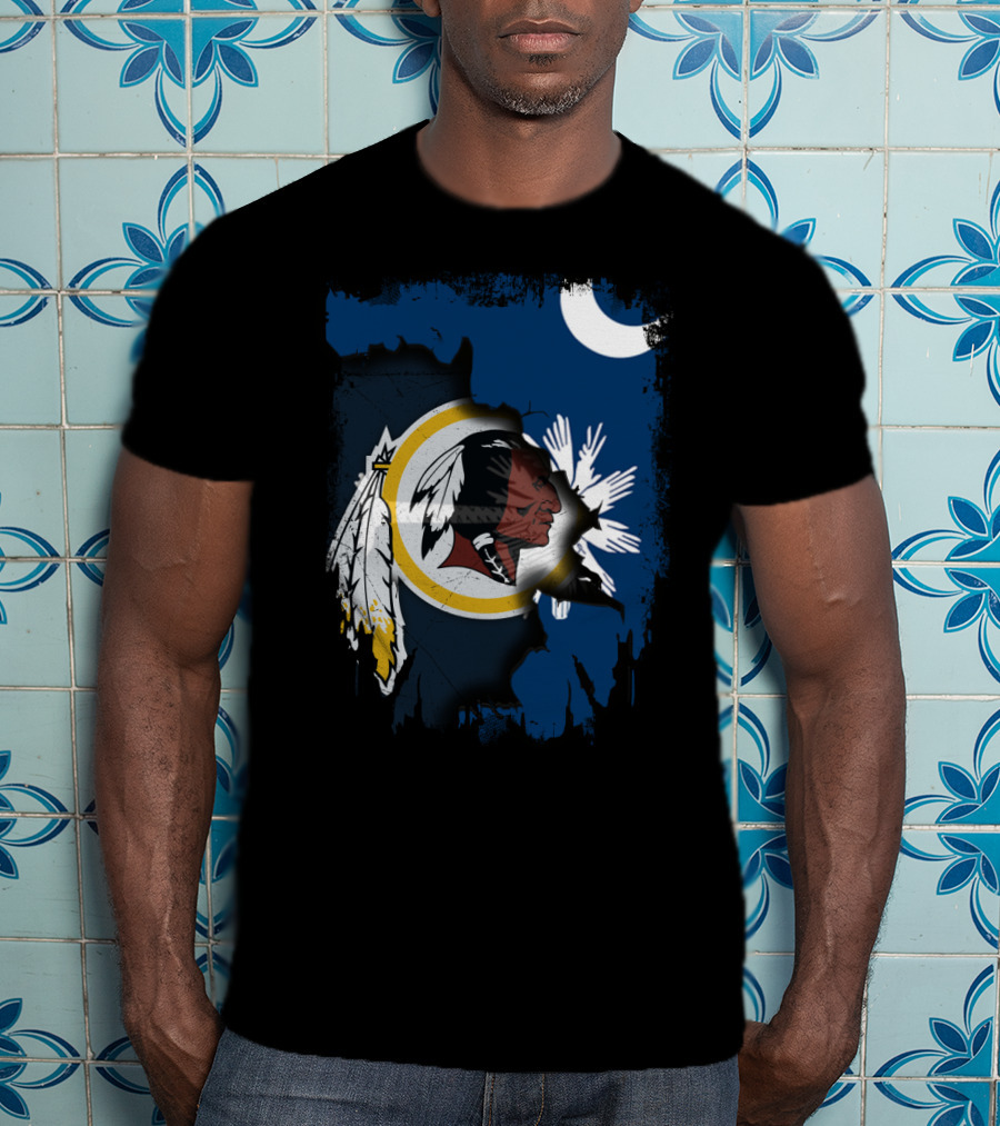 South Carolina And Redskins United With Palmetto And Crescent Moon T-Shirt
