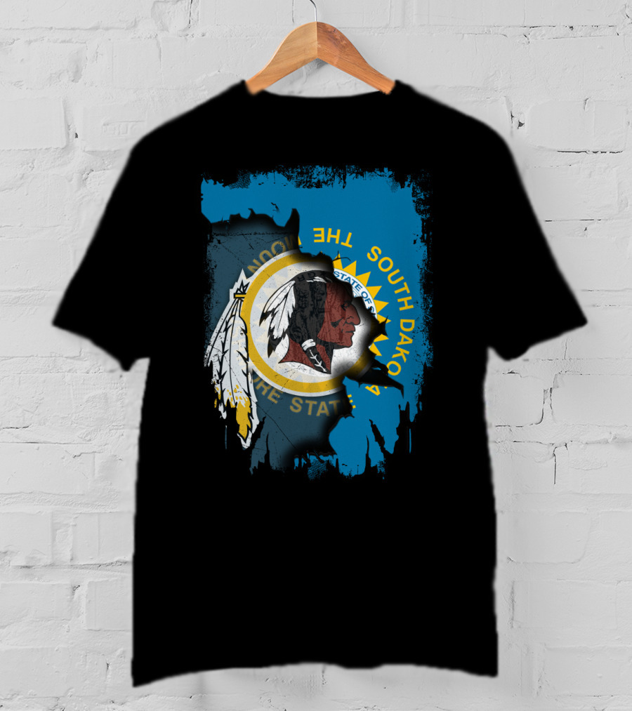 South Dakota State Flag Blended With Redskins T-Shirt