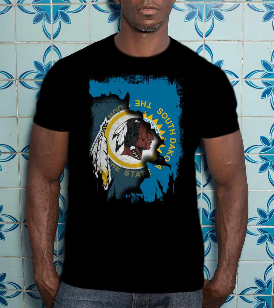 South Dakota State Flag Blended With Redskins T-Shirt