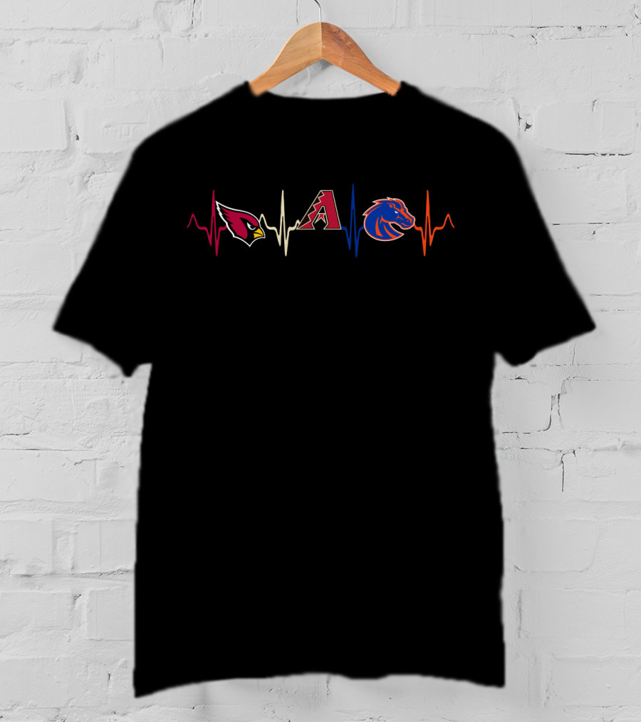 Arizona Cardinals Diamondbacks Boise State Broncos Heartbeat T-Shirt