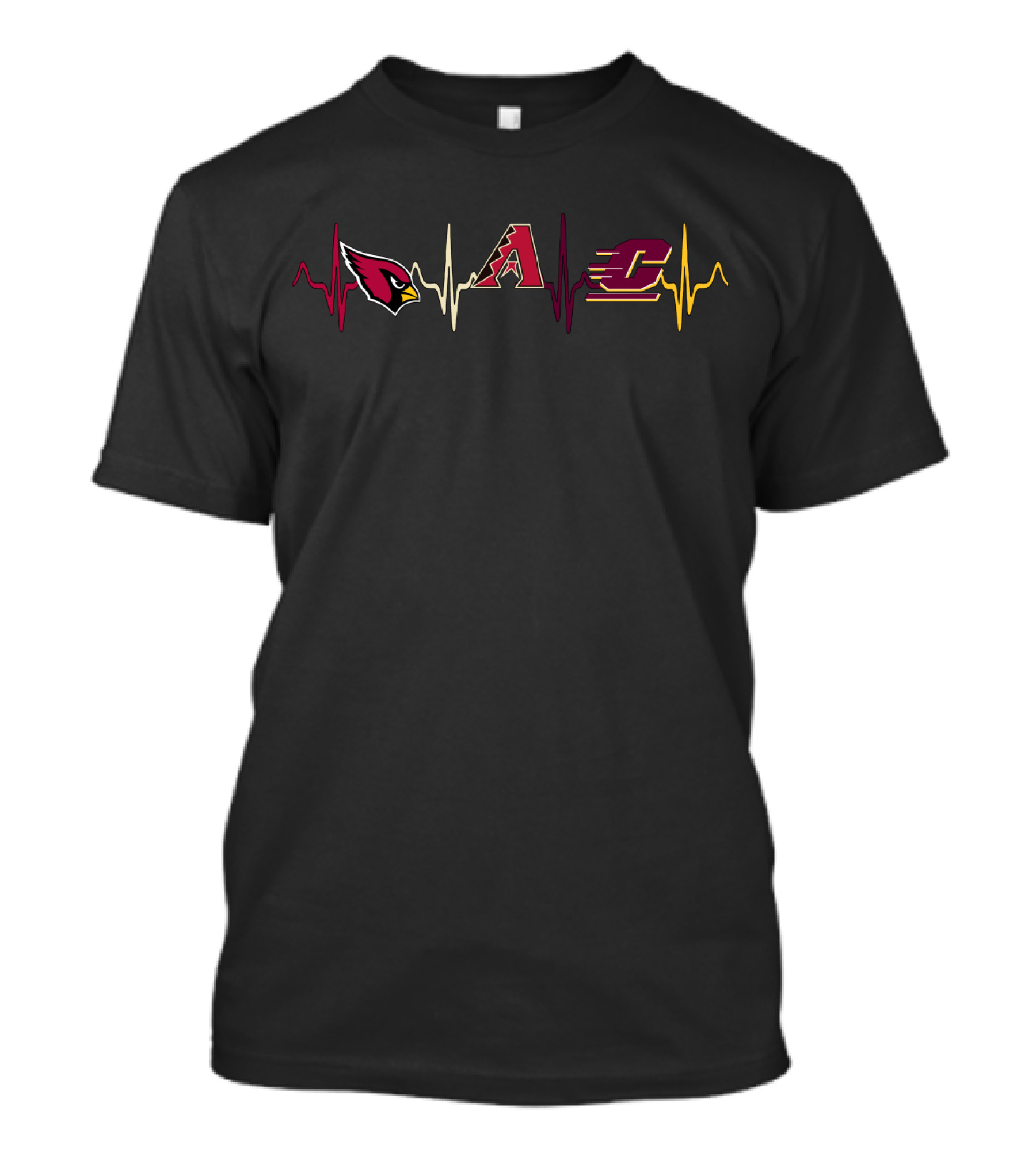 Love Cardinals Diamondbacks Cmc Heartbeat Logos T-Shirt