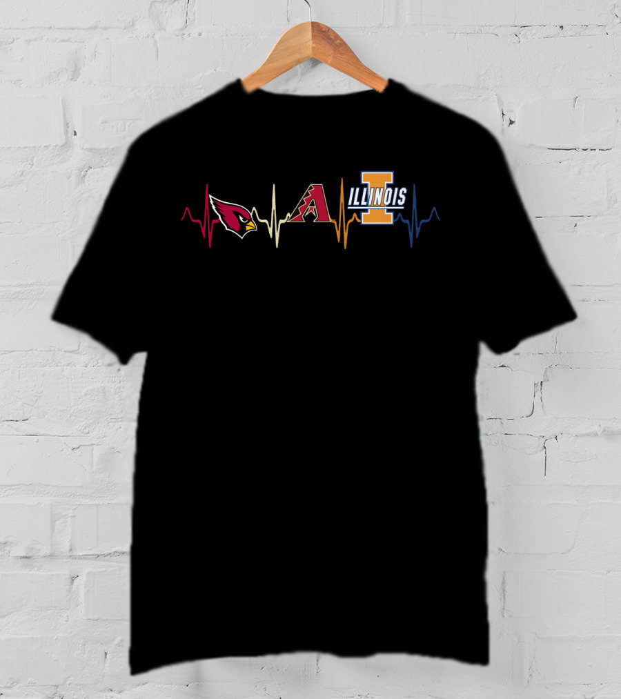 Love Cardinals Diamondbacks Illinois Heartbeat Icons T-Shirt