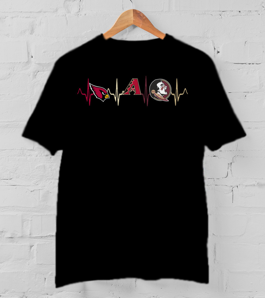 Cardinals Diamondbacks Seminoles Heartbeat Logos T-Shirt
