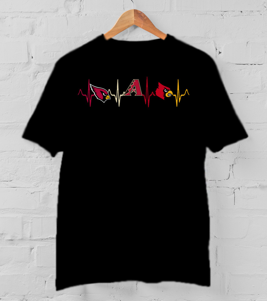 Love Arizona Cardinals And Diamondbacks Louisville Cardinals Heartbeat T-Shirt