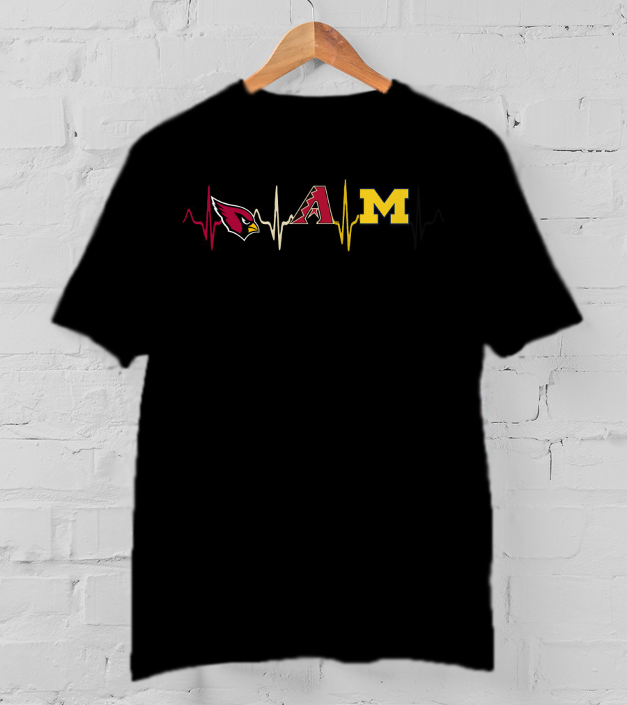 Love Cardinals Diamondbacks Football Mw Heartbeat T-Shirt