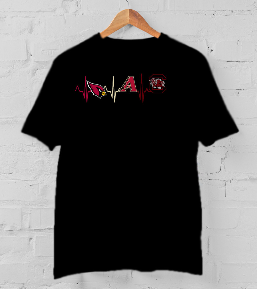 Cardinals Diamondbacks Gamecocks Heartbeat Love T-Shirt
