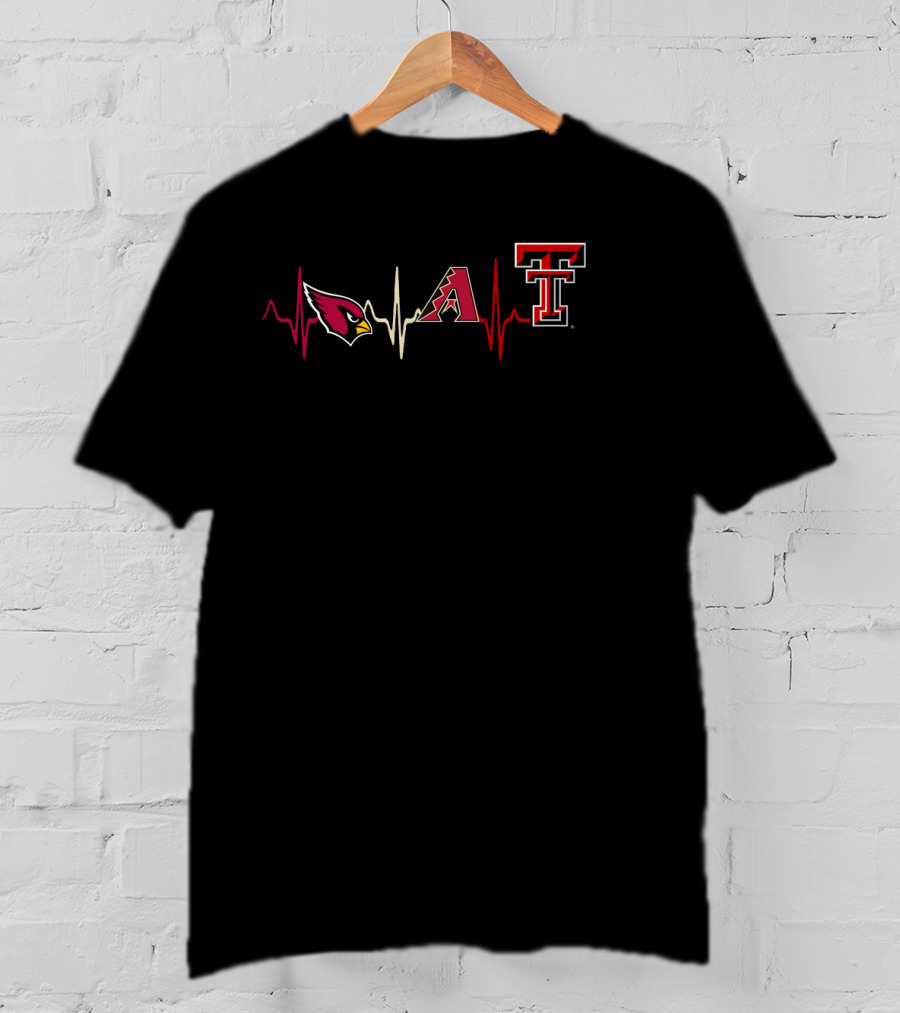 Arizona Cardinals And Arizona Diamondbacks With Texas Tech Red Raiders Heartbeat T-Shirt