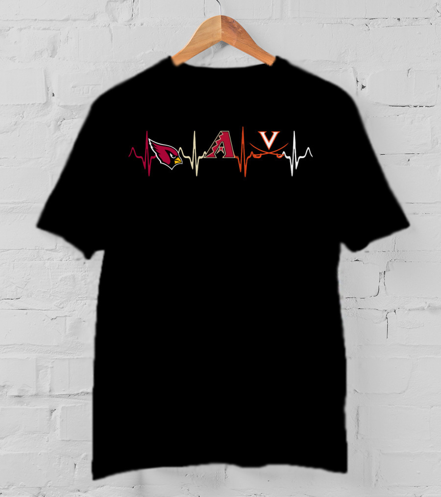 Cardinals Diamondbacks Cavaliers Heartbeat Line T-Shirt