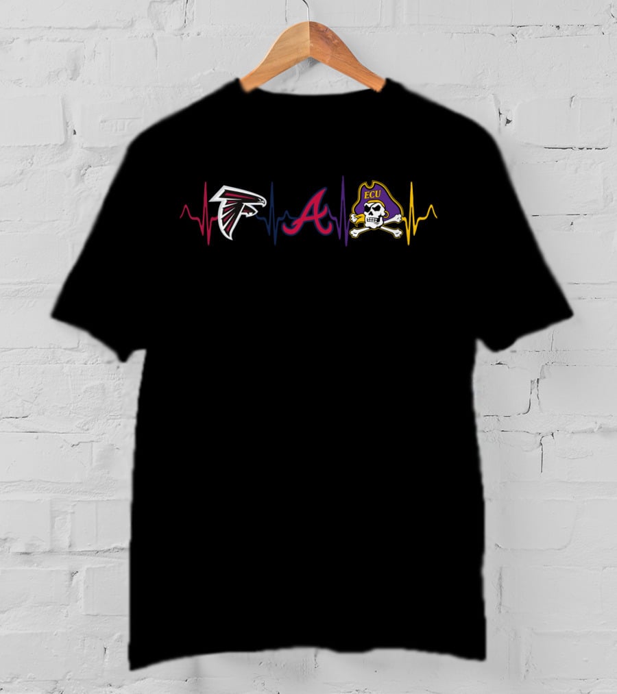 Atlanta Falcons Braves Ecu Pirates Heartbeat T-Shirt