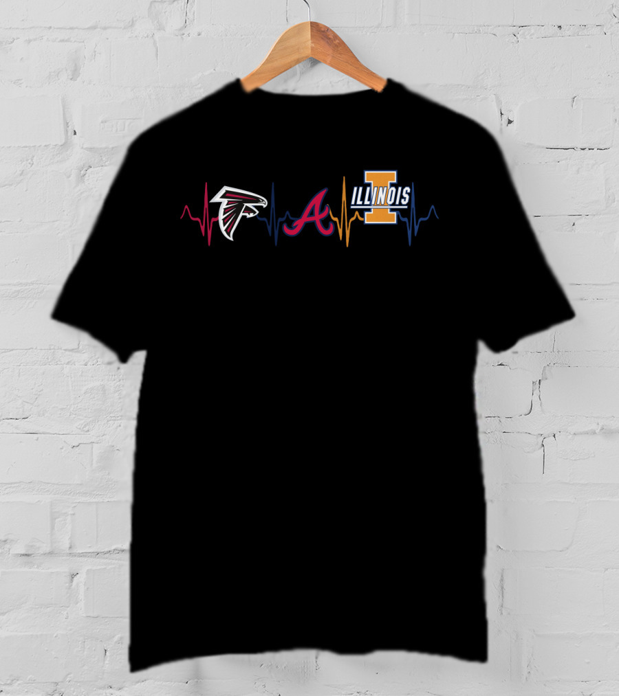Falcons Braves Illinois Heartbeat Logos T-Shirt