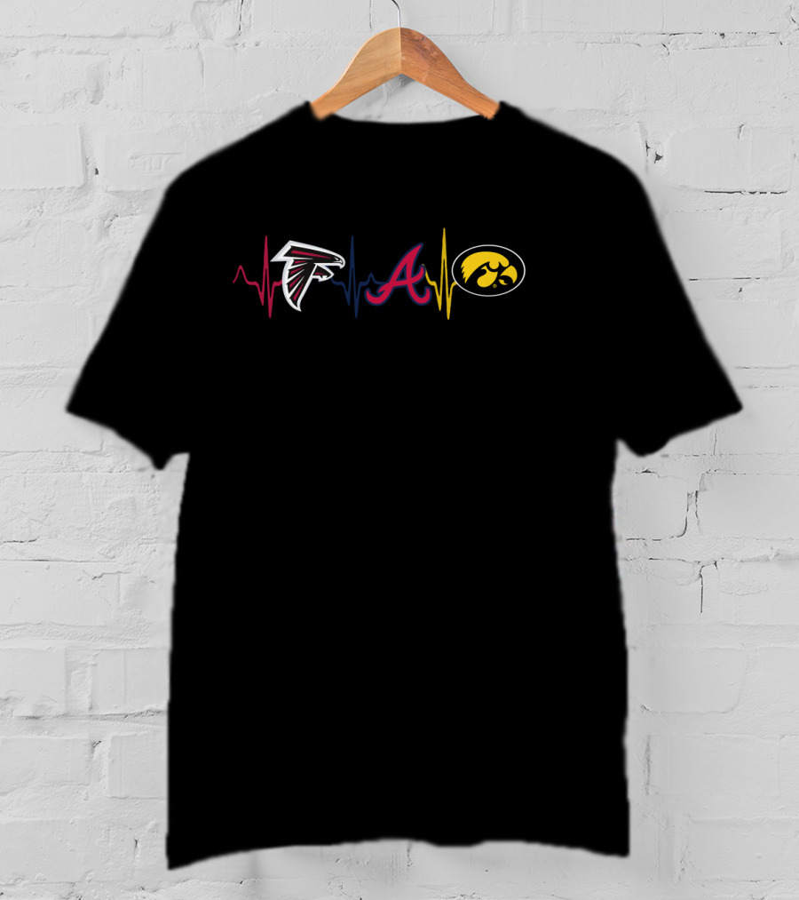 Love Falcons Braves Hawkeyes Fan Heartbeat T-Shirt
