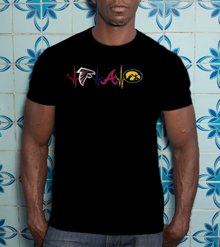 Love Falcons Braves Hawkeyes Fan Heartbeat T-Shirt