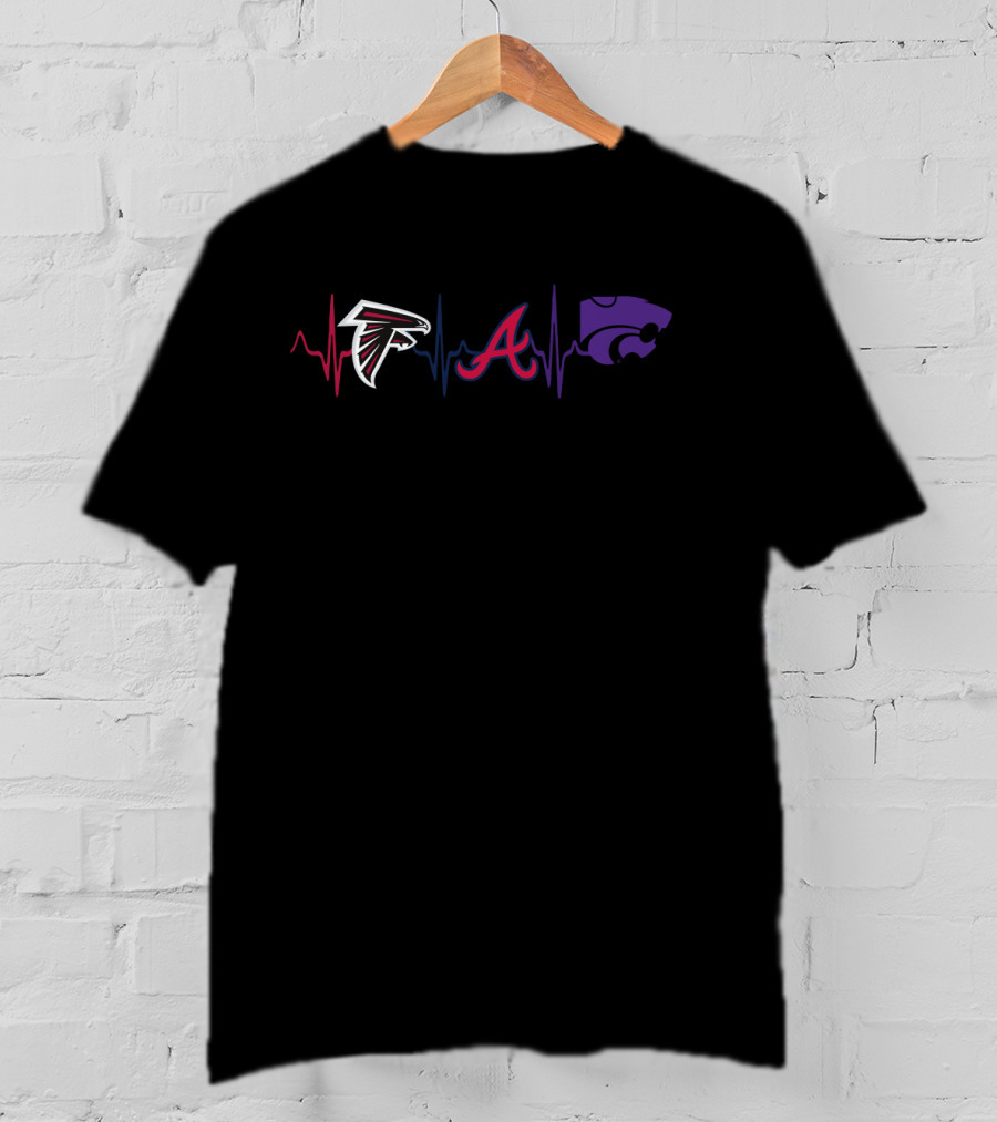 Atlanta Falcons Atlanta Braves Kansas State Wildcats Heartbeat T-Shirt