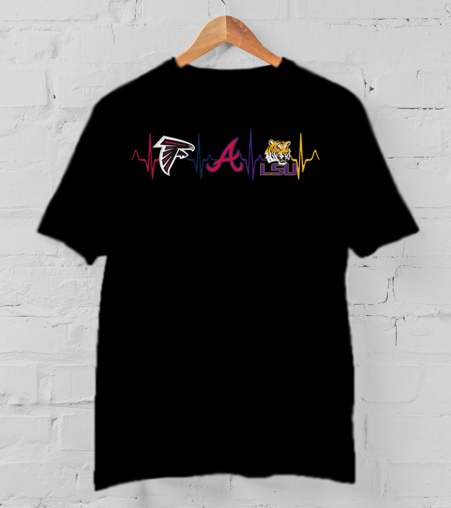 Atlanta Falcons Braves Lsu Tigers Heartbeat T-Shirt