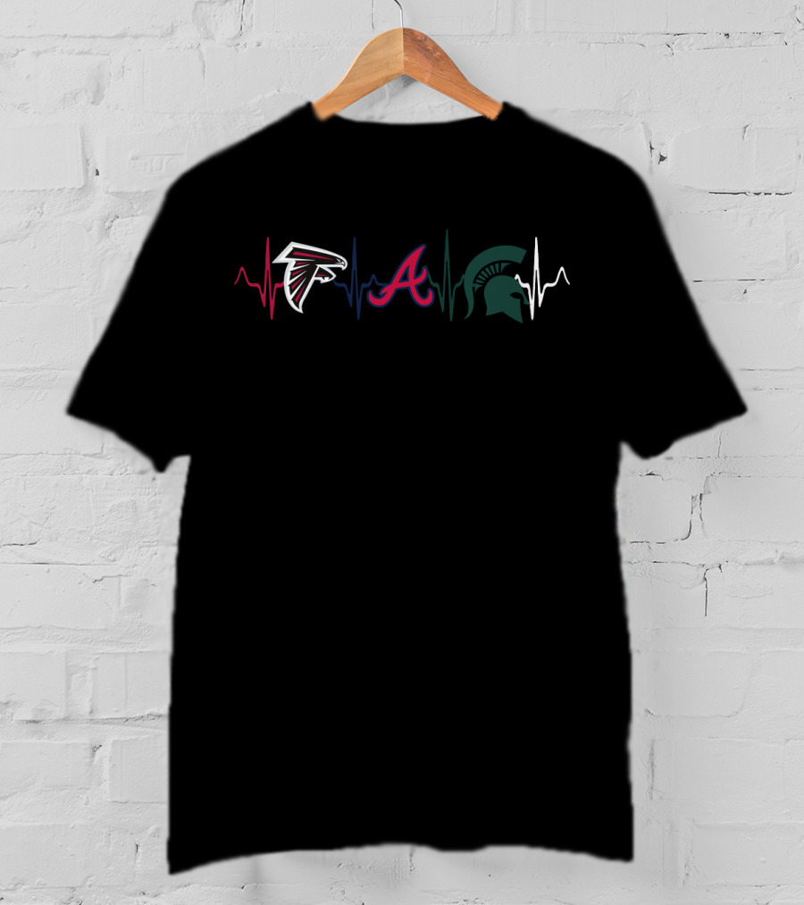 Love Atlanta Falcons Atlanta Braves Michigan State Spartans Logo Heartbeat T-Shirt