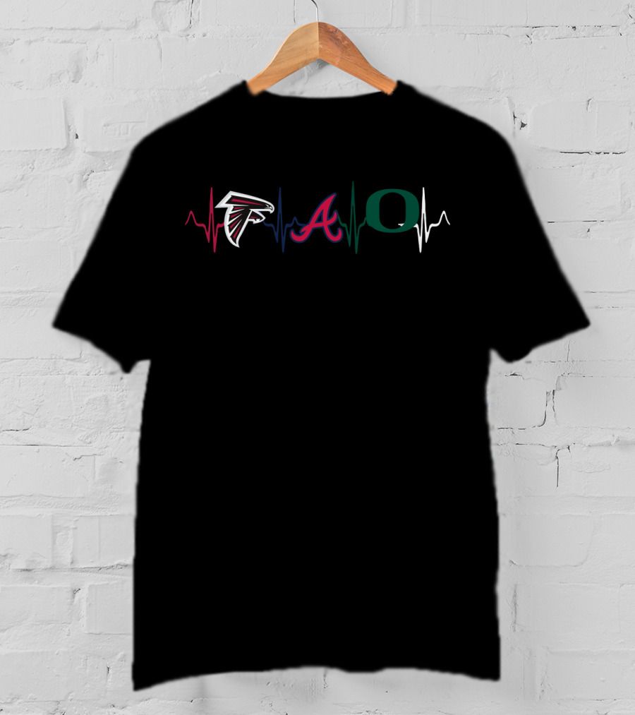 Love Atlanta Falcons Braves Oregon Ducks Heartbeat T-Shirt