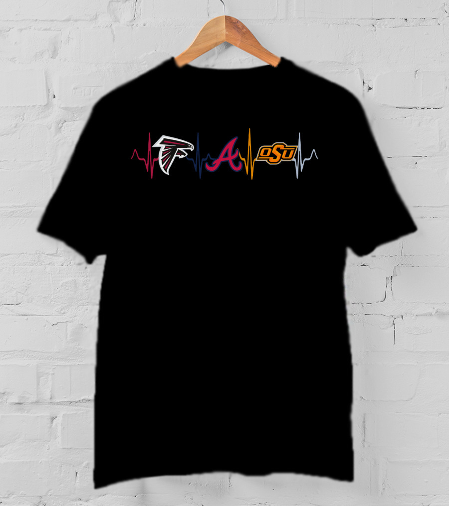Atlanta Falcons Atlanta Braves Oklahoma State Cowboys Heartbeat T-Shirt