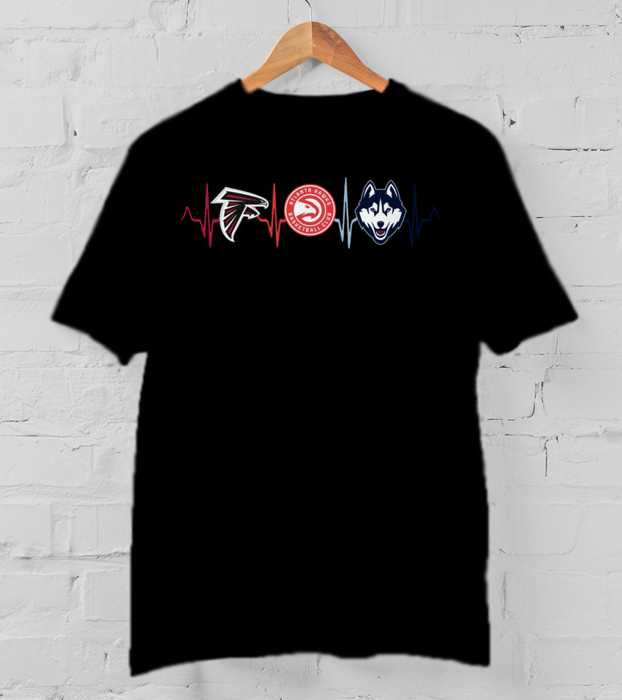 Atlanta Falcons Atlanta Hawks Uconn Huskies Heartbeat T-Shirt