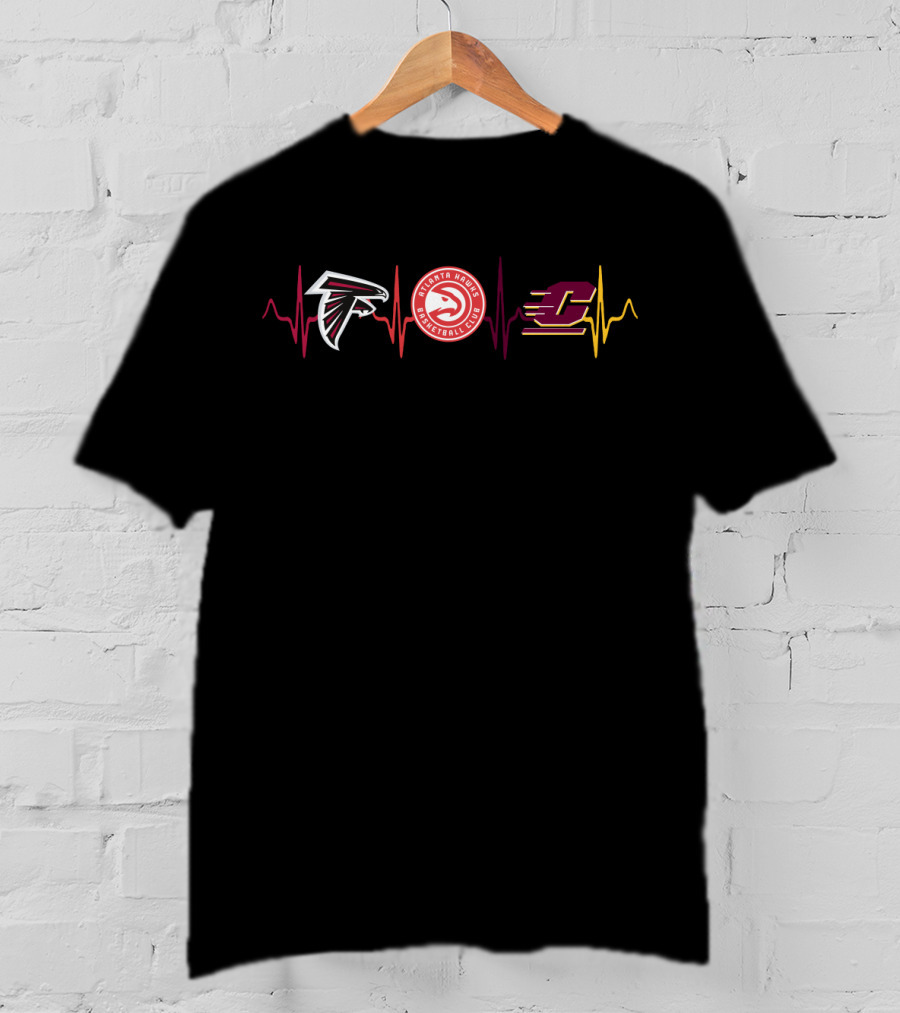 Atlanta Falcons Atlanta Hawks Central Michigan Chippewas Heartbeat T-Shirt