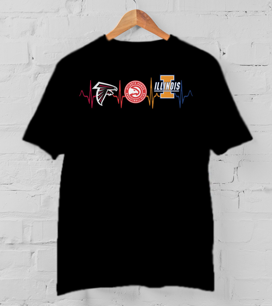 Love Falcons Hawks Atlanta Illinois With Heartbeat T-Shirt
