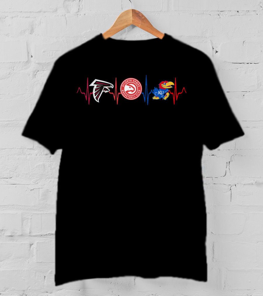 Atlanta Falcons And Hawks With Kansas Jayhawks Kj Ekg Line T-Shirt