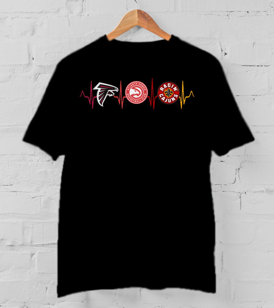 Atlanta Falcons Hawks Basketball Ragin' Cajuns Lrc Heartbeat T-Shirt